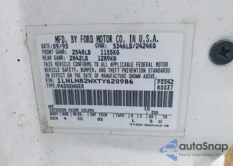 1996 Lincoln Town Car Sgn/Dmnd Anv/Cypress/Jn from USA, damaged, VIN 1LNLM82WXTY620986